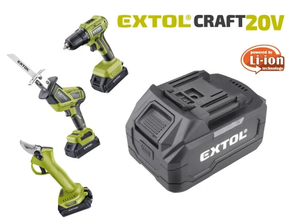 EXTOL CRAFT Akumulátor 20V/4Ah Li-ion, pre 40245X, indikátor stavu nabitia 1