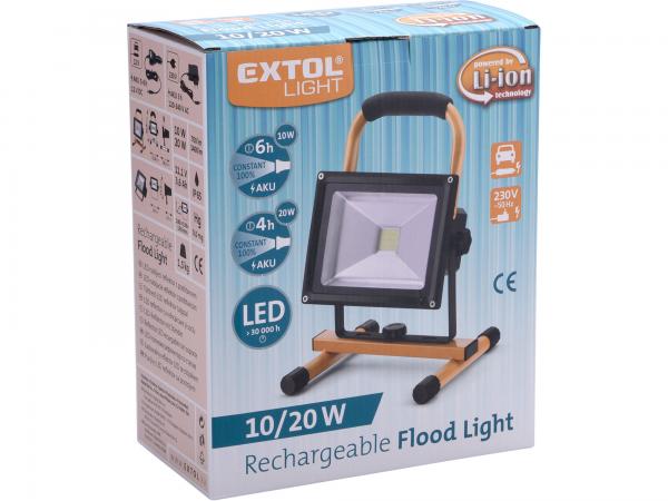 EXTOL LIGHT Svietidlo nabíjateľné LED, 20W, 1400lm, 11,1V Li-ion, 4400mAh, IP65, 12+230V 43125 43125