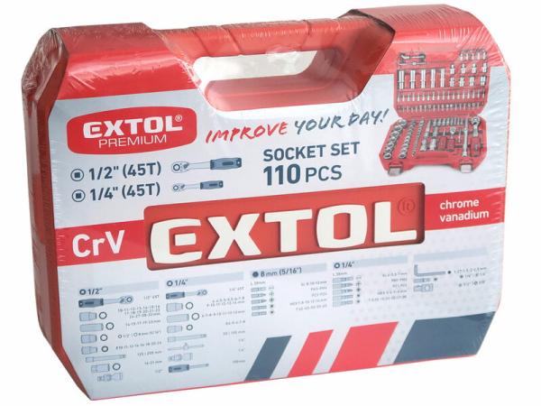 EXTOL PREMIUM Sada nástrčných kľúčov 110-dielna 1/4", 1/2" 8818338 2