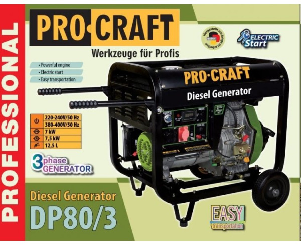 Dieselový elektrický generátor Procraft DP80/3