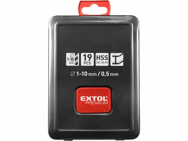 EXTOL Vrtáky do kovu, HSS, DIN338, 19-dielna sada, pr. 1-10mm kovové puzdro 8801191 1