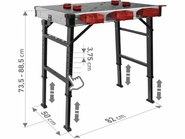 FORTUM 4759990 Stôl pracovný skladací 450kg, výška 73,5-88,5cm, pracovná doska 50x82cm 1