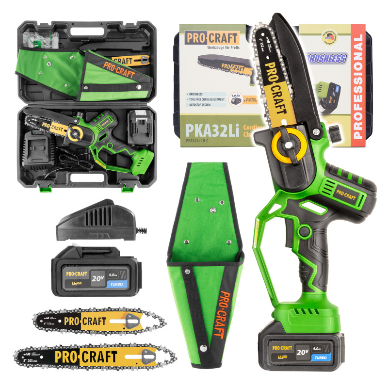 PROCRAFT PKA32Li-P Aku Píla reťazová 20V, 1x 4Ah, dĺžka lišty 152mm/203mm s puzdrom