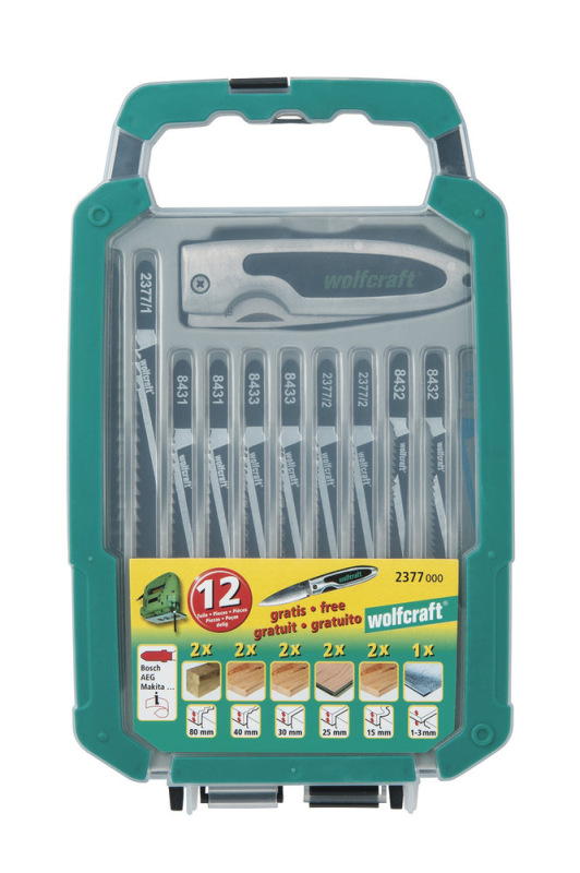 Wolfcraft Sada pílových listov do priamočiarej píly T-stopka + vreckový nôž wolfcraft 2377000