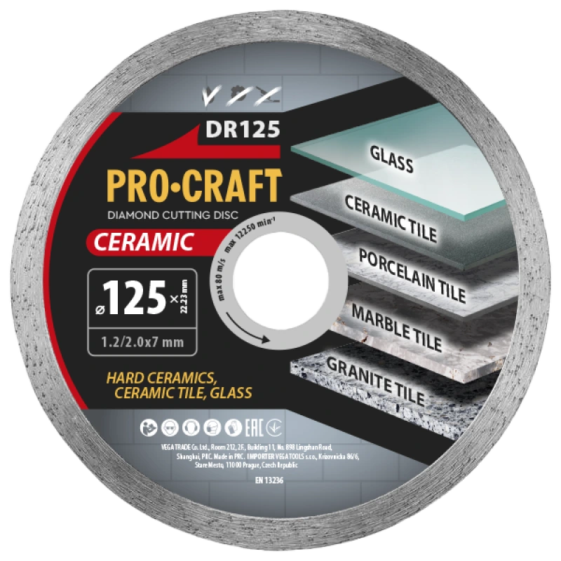 Diamantový rezný kotúč Ceramic Procraft DR125