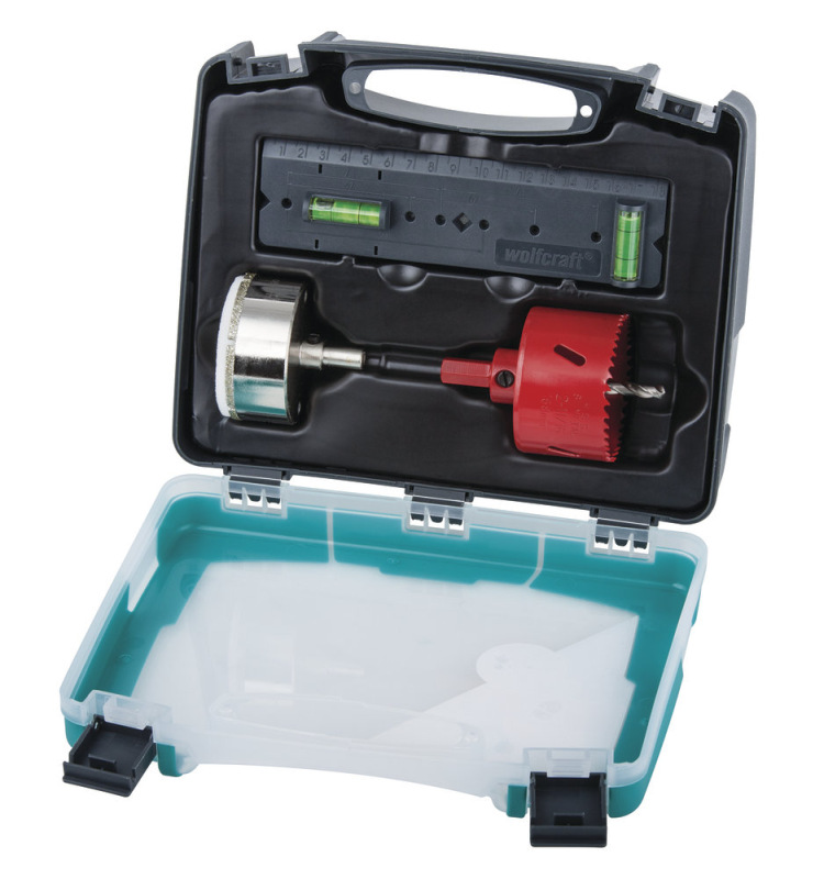 Wolfcraft Sada vrtacích koruniek ø 68mm pre elektrikárske krabičky + šablóna, wolfcraft 5981000