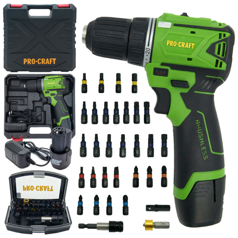 Aku vŕtací skrutkovač Procraft SPA12BL so sadou bitov BS-32
