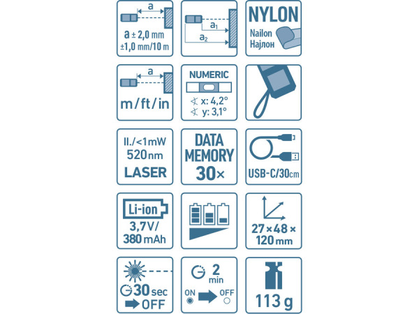 EXTOL PREMIUM 8820047 Merač vzdialenosti laserový do 70m, ±2mm, zelený laser, LCD 4