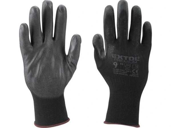EXTOL PREMIUM Rukavice z polyesteru polomáčané v PU, 9" čierne, 8856636
