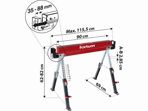 FORTUM 4759999 Podstavec nastaviteľný skladací 590kg, výška 62–82 cm, šírka 90-115,5 cm 4