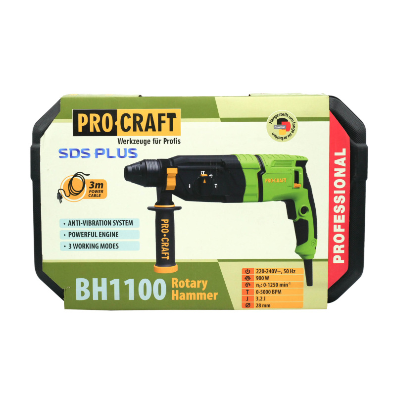 PROCRAFT Kombinované vŕtacie a sekacie kladivo 900W 3,2J BH1100 12